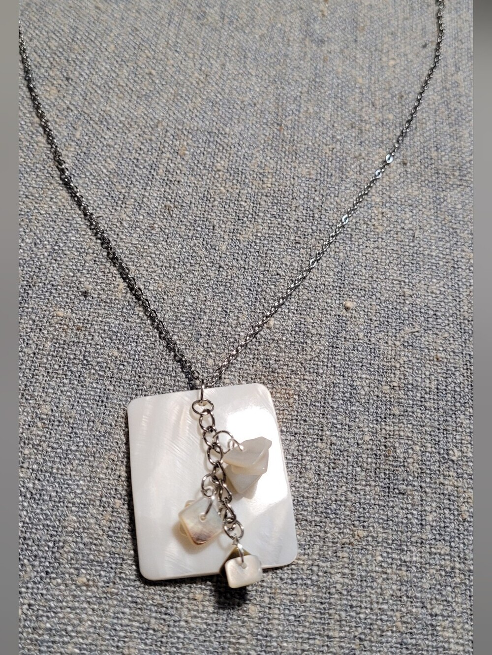 Shell Tile Pendant Necklace in White. Made By Me